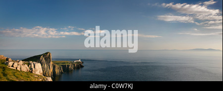 Neist Lighthouse and view across The Little Minch to the Western Isles, Neist Point, Isle of Skye, Scotland. Stock Photo