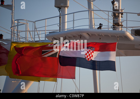 Croatian flag flying on mast of visiting British ship to Dubrovnik. Stock Photo