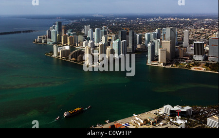 aerial view above skyline Miami Florida Stock Photo