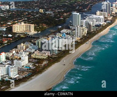 aerial view above Miami Beach Florida Stock Photo