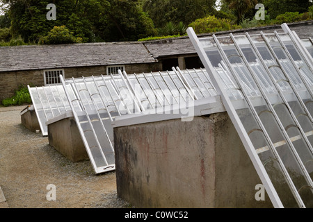 Cold frames in Melon Yard, Lost Gardens of Heligan, Cornwall Stock Photo