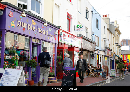 Gardner street with many shops and cafes at North Laine, Brighton, England, UK. Stock Photo