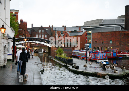 Boats at Gas street canal near the Mailbox, Birmingham, England, UK. Stock Photo