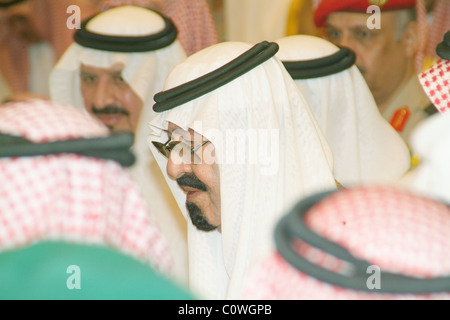 THE NEW KING OF SAUDI ARABIA, KING ABDULLAH AND CROWN PRINCE SULTAN RECEIVES guests at the Royal Palace after King Fahd's death. Stock Photo