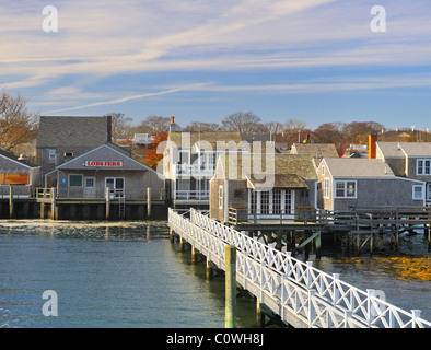 Wide angle view of the island from the ferry arriving at Nantucket Harbor in the Autumn, Nantucket, Massachusetts, USA Wide angle view of the island from the ferry arriving at Nantucket Harbor in the Autumn, Nantucket, Massachusetts, USA