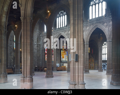 Manchester Cathedral nave looking north west from south nave aisle Stock Photo