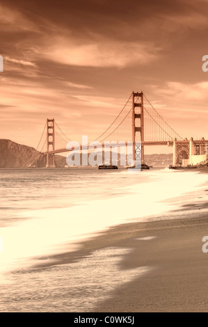 Usa, California, San Francisco, Baker's Beach and Golden Gate Bridge Stock Photo