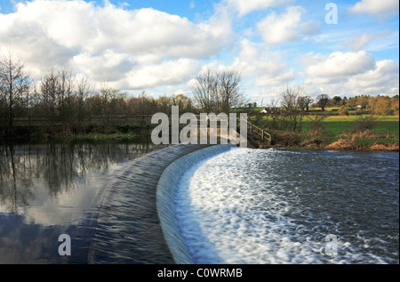 Costessey Mill sluice on the River Wensum at Costessey, Norfolk, England, United Kingdom. Stock Photo