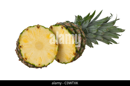 fresh pineapple sliced in half isolated against a white background Stock Photo