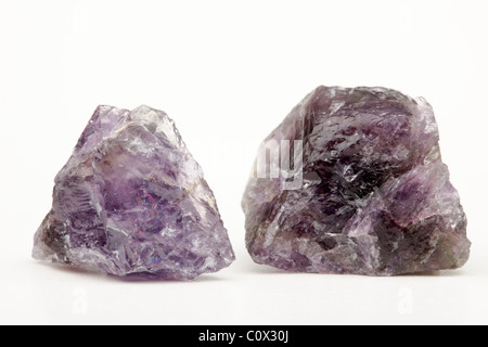 Two pieces silicate mineral Amethyst from Uruguay  and Brazil Stock Photo