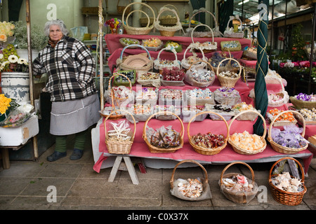 Vendor who sells seashell products, in Bolhão Market, Oporto, Portugal Stock Photo