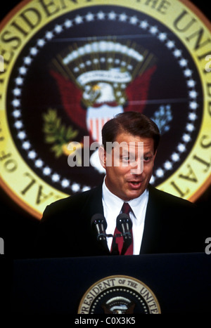 U.S. Vice President Al Gore delivers remarks before introducing President Bill Clinton during an address to religious leaders, August 14, 1997 in Washington, D.C. Clinton announced new guidelines for federal agencies to guarantee employees religious freedom. Stock Photo