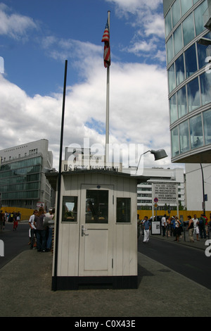Checkpoint Charlie (or 'Checkpoint C') was the name given by the Western Allies to the best-known Berlin Wall crossing point Stock Photo
