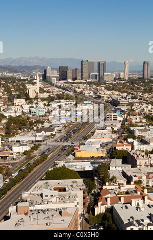 View of west Los Angeles looking east.  View includes Century City, West Hollywood, Hollywood and Los Angeles. Stock Photo