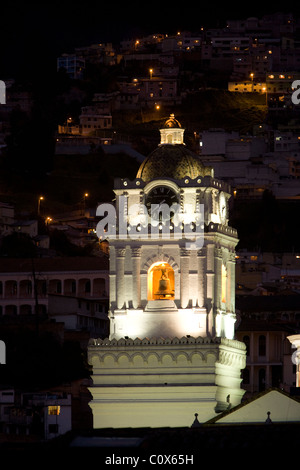 Clock Tower in Old Town at Night - Quito, Ecuador Stock Photo