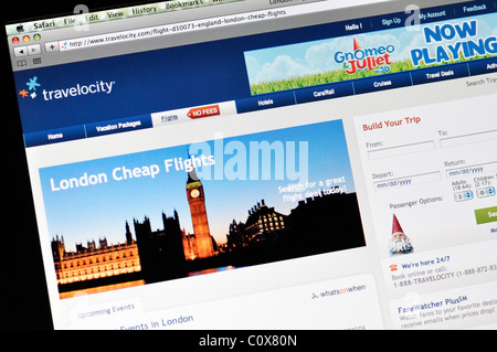 Travelocity website - travel bargains, hot deals, booking, airfare and hotel reservations, car rental. and vacation packages Stock Photo