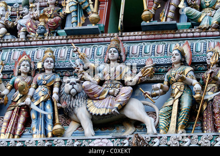 Statues on top of Sri Veeramakaliamman Temple on Serangoon Road in Singapore Stock Photo
