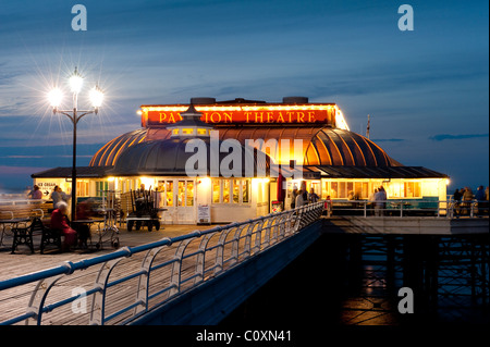 Beautiful view of the Pavilion Theatre at the end of Cromer pier at night time In Norfolk. Stock Photo