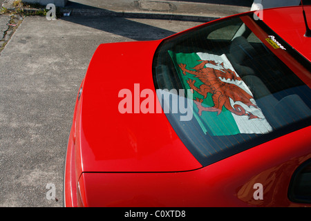 welsh flag in car window Stock Photo