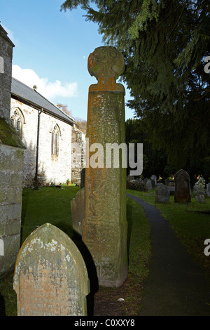 The Nevern Cross. A Medieval Celtic Christian stone cross, St Brynach Church, Nevern, Pembrokeshire, Wales, UK Stock Photo