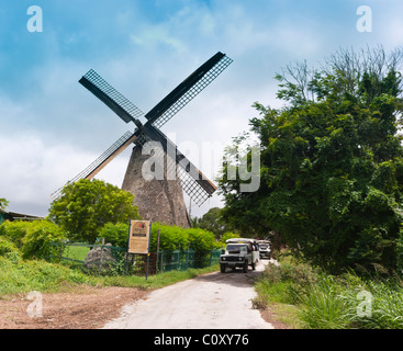 Off-road safari visits Morgan Lewis sugar windmill on Barbados, a historic site and visitor attraction Stock Photo