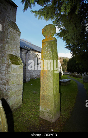 The Nevern Cross. A Medieval Celtic Christian stone cross, St Brynach Church, Nevern, Pembrokeshire, Wales, UK Stock Photo