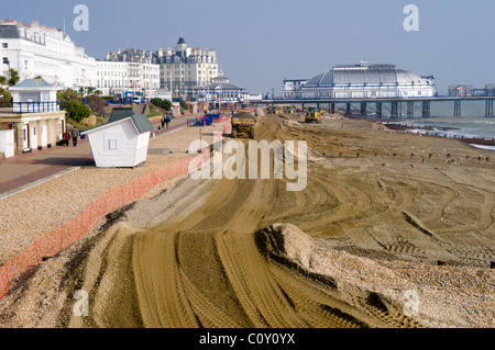 Beach Restoration Work Taking Place on Eastbourne Seafront Stock Photo