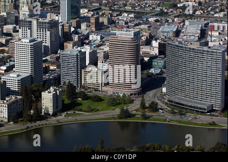 aerial view above Lake Merritt downtown Oakland California Stock Photo