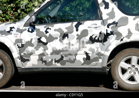 vehicle with military army winter type camouflage paint design Stock Photo