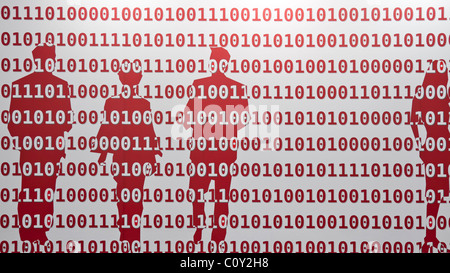 Binary code and figures of people Stock Photo
