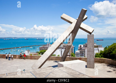 Largo da Cruz Quebrada, Fallen Cross, Pelourinho, Salvador, Bahia, Brazil Stock Photo