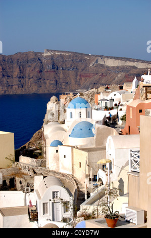 curch and colourful homes in santorini,greece Stock Photo