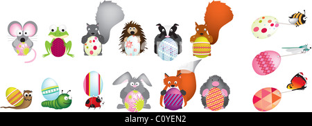 wildlife animal cartoons holding easter eggs Stock Photo