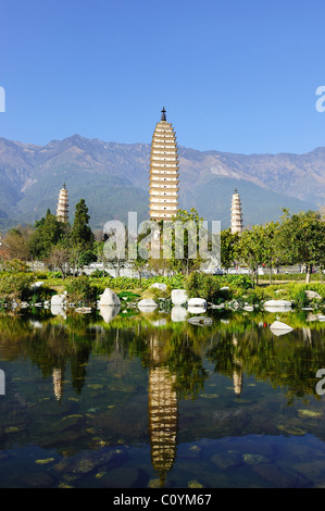 Three Buddhist pagodas in Dali city, Yunnan province of China Stock Photo