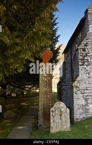 The Nevern High Cross. A Medieval Celtic Christian stone cross, St Brynach Church, Nevern, Pembrokeshire, Wales, UK Stock Photo