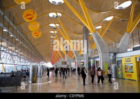 Airport departure / departures lounge and modern roof at Madrid Airport / Madrid-Barajas Barajas airport. Spain. Stock Photo