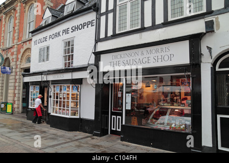 The Dickinson & Morris 'Ye Olde Pork Pie Shoppe' and 'The Sausage Shop' in Melton Mowbray, Leicestershire, UK. Stock Photo