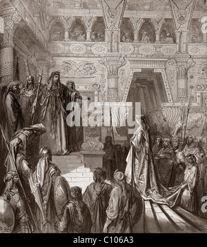 Bible Illustration Of Solomon receiving the Queen of Sheba By Gustave Dore Old Testament and Nevi'im Stock Photo