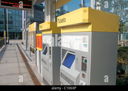 Metrolink ticket machines on the platform of the Media City tram stop ...