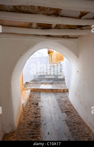 Narrow fortification passages of Ano Syros, Syros Island [ Σύρος ] , Greek Cyclades Islands Stock Photo