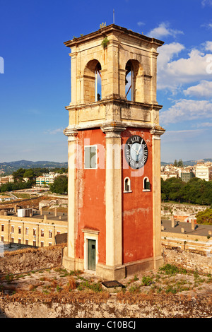 Clock tower of The old citadel [ Παλαιό Φρούριο ] Corfu City, Greek Ionian Islands Stock Photo