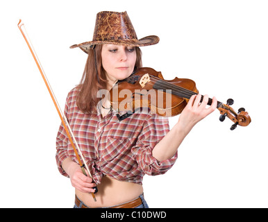 Country girl plays the viola Stock Photo