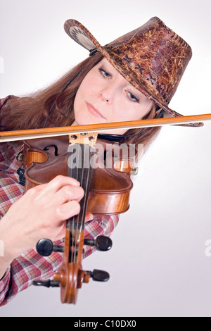 Country girl plays the viola Stock Photo