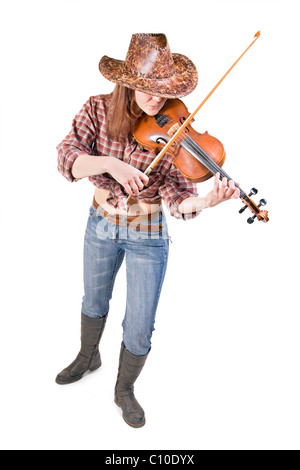 Country girl plays the viola Stock Photo