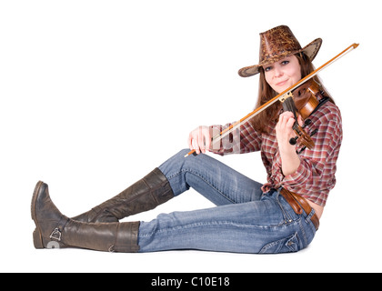 Country girl plays the viola Stock Photo