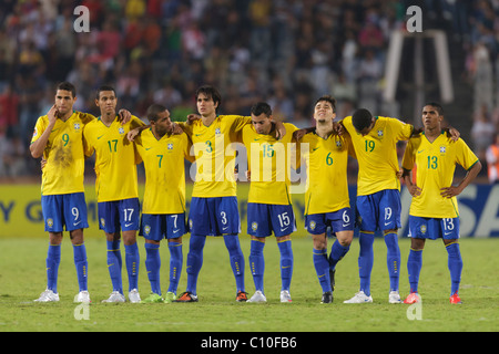 Brazil players line up for penalty kicks against Ghana to determine the 2009 FIFA U-20 World Cup championship. Stock Photo