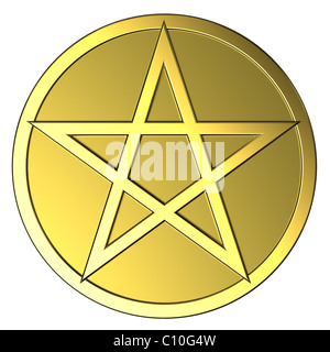 Gold pentagram isolated on white. Stock Photo