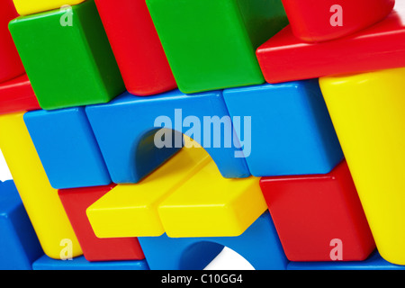 Wall of colored toy castle close up Stock Photo