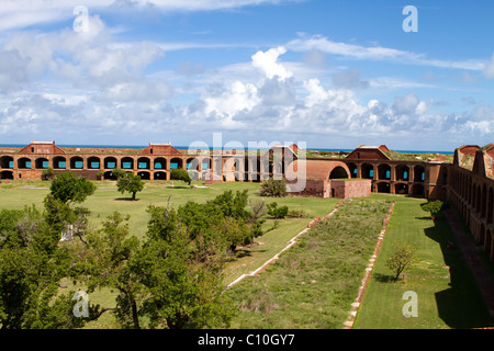 Parade ground inside the walls of Fort Jefferson National Park in the Dry Tortugas, a part of the Florida Keys. Stock Photo