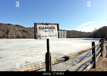 Frozen pond, Cold Spring Harbor, Long Island NY Stock Photo